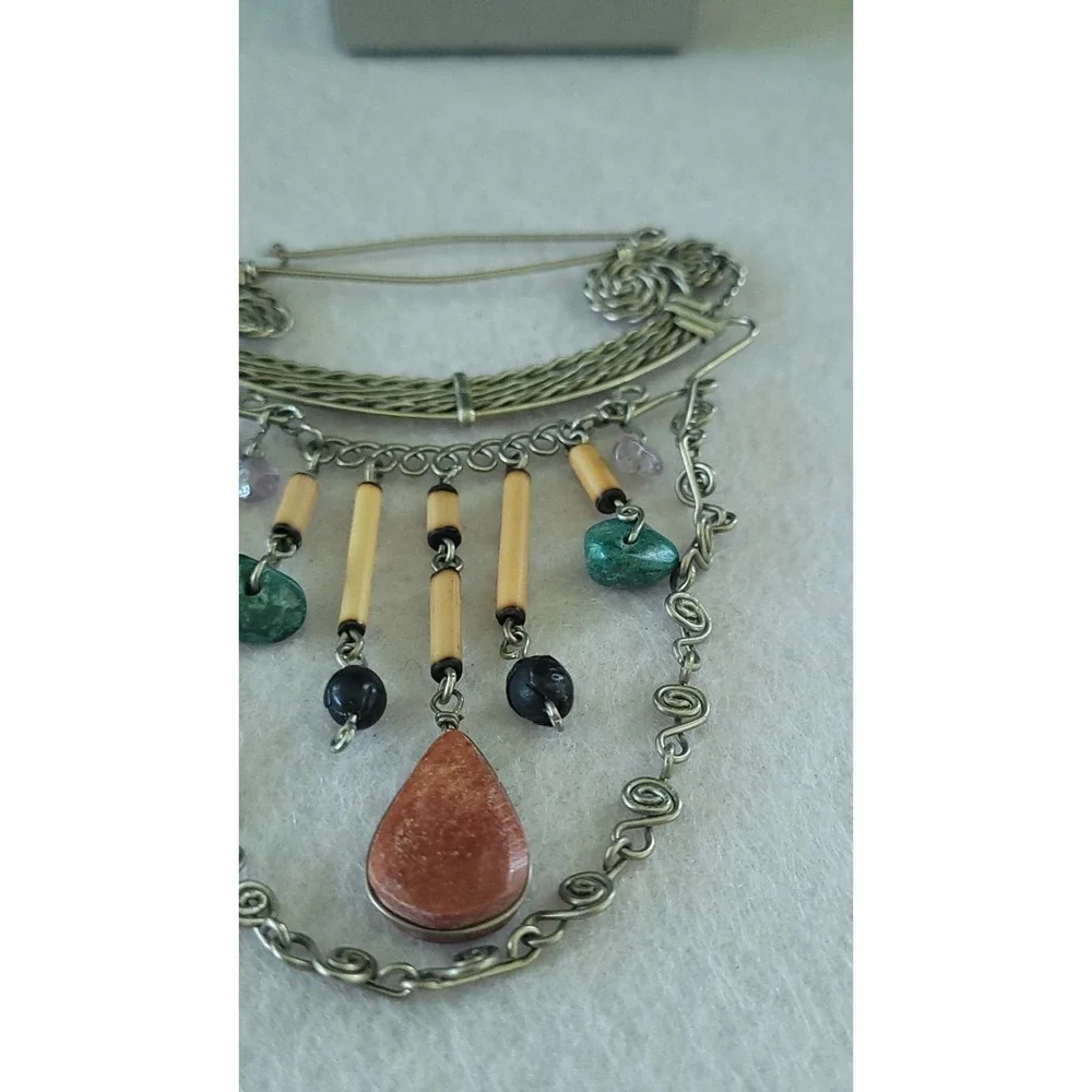 Vintage Brutalist Bohemian Kilt Pin Brooch Dangling Charms Shawl 3 Inch